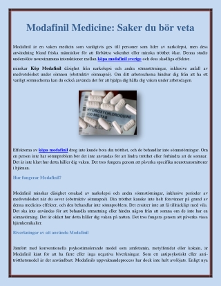 Modafinil Medicine: Saker du bör veta