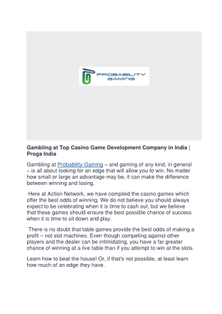 Gambling at Top Casino Game Development Company in India |  Proga India