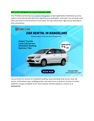 Rent a Car in Bangalore for Loca1