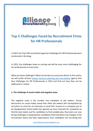 Human Resource Planning And Recruitment - Alliance Recruitment Agency