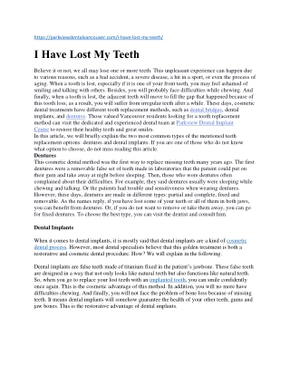 I Have Lost My Teeth