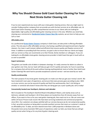 Why You Should Choose Gold Coast Gutter Cleaning For Your Next Strata Gutter Cleaning Job
