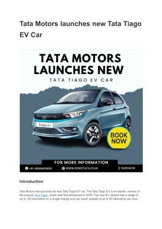 Tata Motors launches new Tata Tiago EV Car