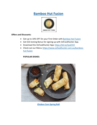 Up to 10% offer - Order now Bamboo Hut Fusion Menu Newtown