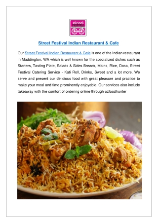 Street Festival Indian menu - Upto 10% off order now