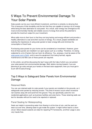 5 Ways To Prevent Environmental Damage To Your Solar Panels