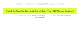 Read Out of the Sun On Race and Storytelling (The CBC Massey Lectures) {read online}