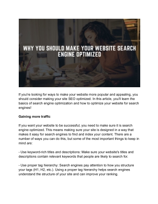 Why You Should Make Your Website Search Engine Optimized