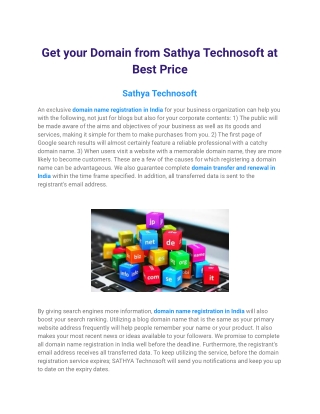 Domain Transfer And Renewal In India _ Sathya Technosoft