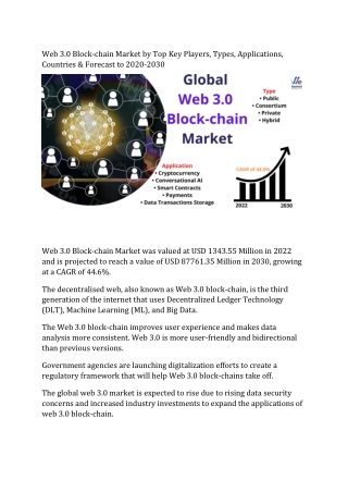 Web 3.0 Block-chain Market Latest Trends and Analysis, Future Growth Study by 20