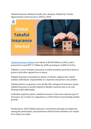 Takaful Insurance Market Share, Size, Demand, Key Players by Forecast 2030