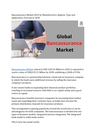 Bancassurance Market Report Includes Dynamics, Products, and Application