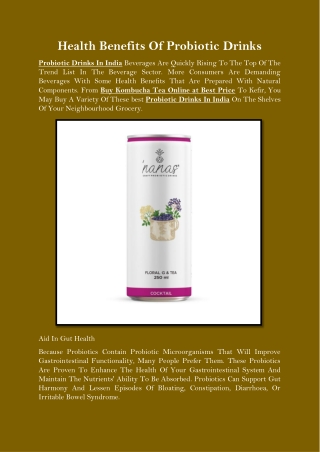Health Benefits Of Probiotic Drinks
