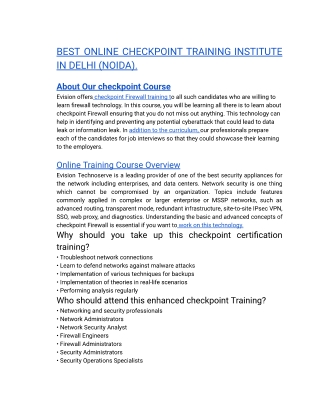 BEST ONLINE CHECKPOINT TRAINING INSTITUTE IN DELHI (NOIDA).