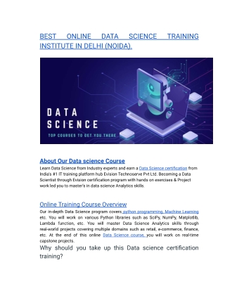 BEST ONLINE DATA SCIENCE TRAINING INSTITUTE IN DELHI (NOIDA).