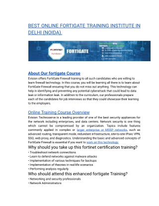 BEST ONLINE FORTIGATE TRAINING INSTITUTE IN DELHI (NOIDA).