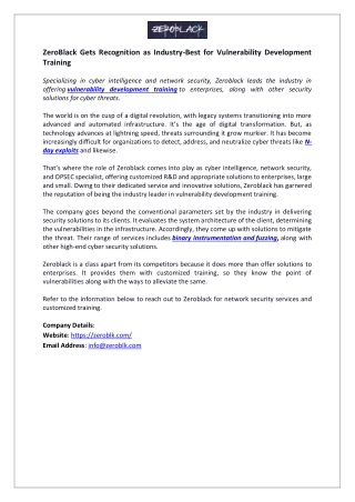 ZeroBlack Gets Recognition as Industry - Best for Vulnerability Development Trai