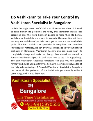 Do Vashikaran to Take Your Control By Vashikaran Specialist in Bangalore