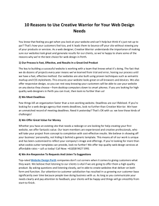 10 Reasons to Use Creative Warrior for Your Web Design Needs