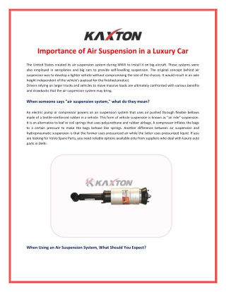 Importance of Air Suspension in a Luxury Car