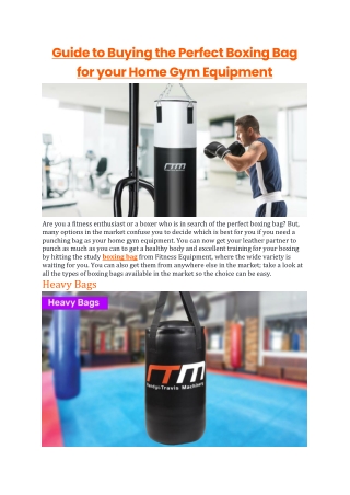 Guide to Buying the Perfect Boxing Bag for your Home Gym Equipment