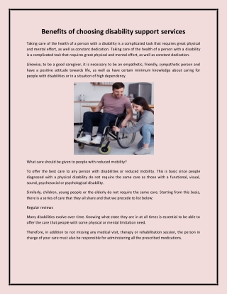 Benefits of choosing disability support