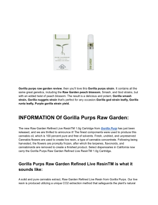 Gorilla Purps Raw Garden Refined Live Resin™ 1.0g Cartridgei