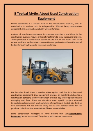 5 Typical Myths About Used Construction Equipment