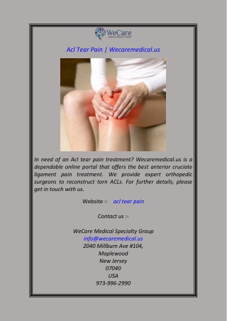 Acl Tear Pain Wecaremedical.us