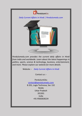 Daily Current Affairs in Hindi Pendulumedu.com