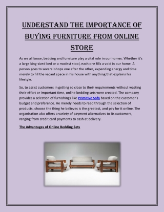 Understand The Importance of Buying Furniture From Online Store