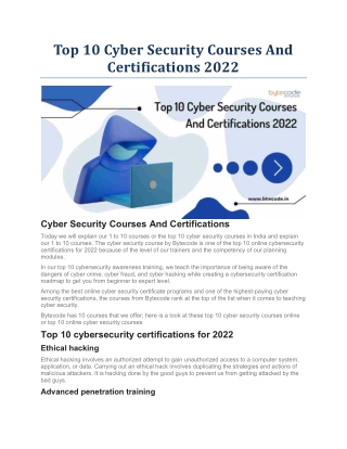 Top 10 Cyber Security Courses And Certifications