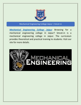 Mechanical Engineering College Jaipur | Smcet.in