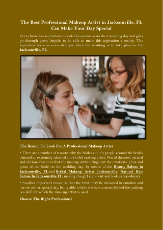 The Best Professional Makeup Artist in Jacksonville, FL Can Make Your Day Special