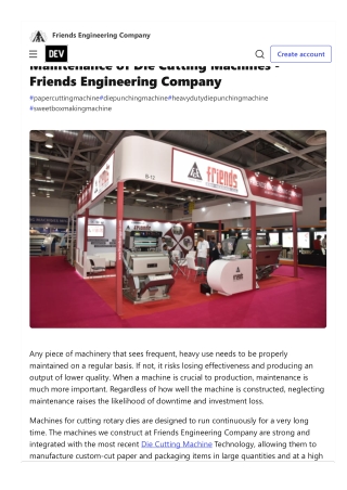 Maintenance of Die Cutting Machines - Friends Engineering Company