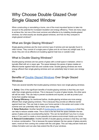 Why Choose Double Glazed Over Single Glazed Window