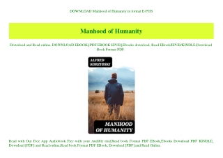 DOWNLOAD Manhood of Humanity in format E-PUB