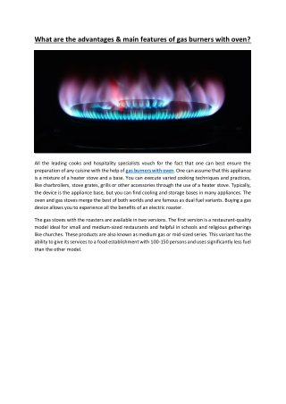 What are the advantages & main features of gas burners with oven