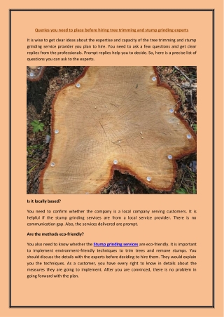 Queries you need to place before hiring tree trimming and stump grinding experts