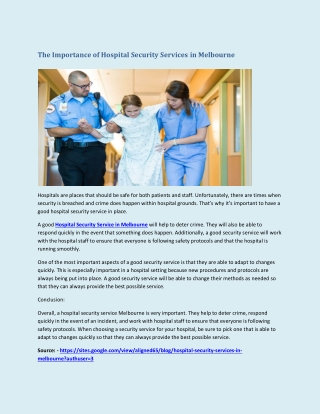 The Importance of Hospital Security Services in Melbourne