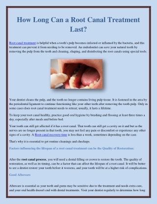 How Long Can a Root Canal Treatment Last?