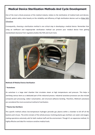 Medical Device Sterilization Methods And Cycle Development