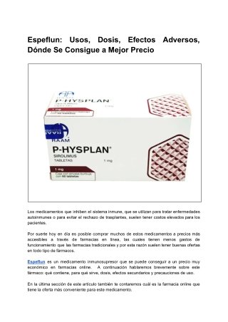 Espeflun: Usos, Dosis, Efectos Adversos, Dónde Se Consigue a Mejor Precio