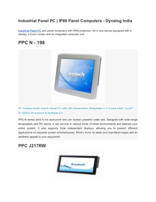 Industrial Panel PC _ IP66 Panel Computers - Dynalog India