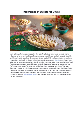 Importance of Sweets for Diwali