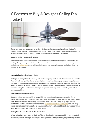 6 Reasons to Buy A Designer Ceiling Fan Today