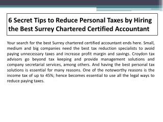 6 Secret Tips to Reduce Personal Taxes by Hiring the Best Surrey Chartered Certified Accountant