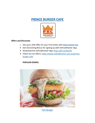 Up to 10% offer order now - Prince Burger café Menu