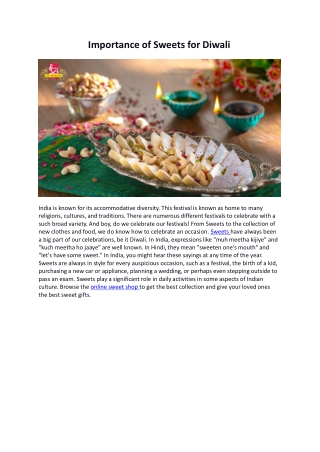 Importance of Sweets for Diwali