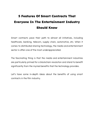 5 Features Of Smart Contracts That Everyone In The Entertainment Industry Should Know